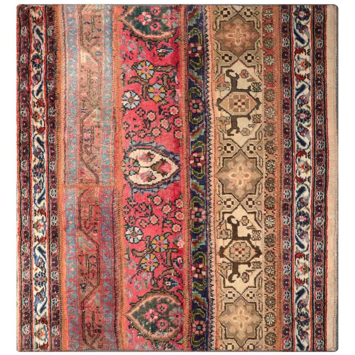 Price and Buy Vintage Persian Hand-Knotted Patchwork Carpet Striped - Image 3