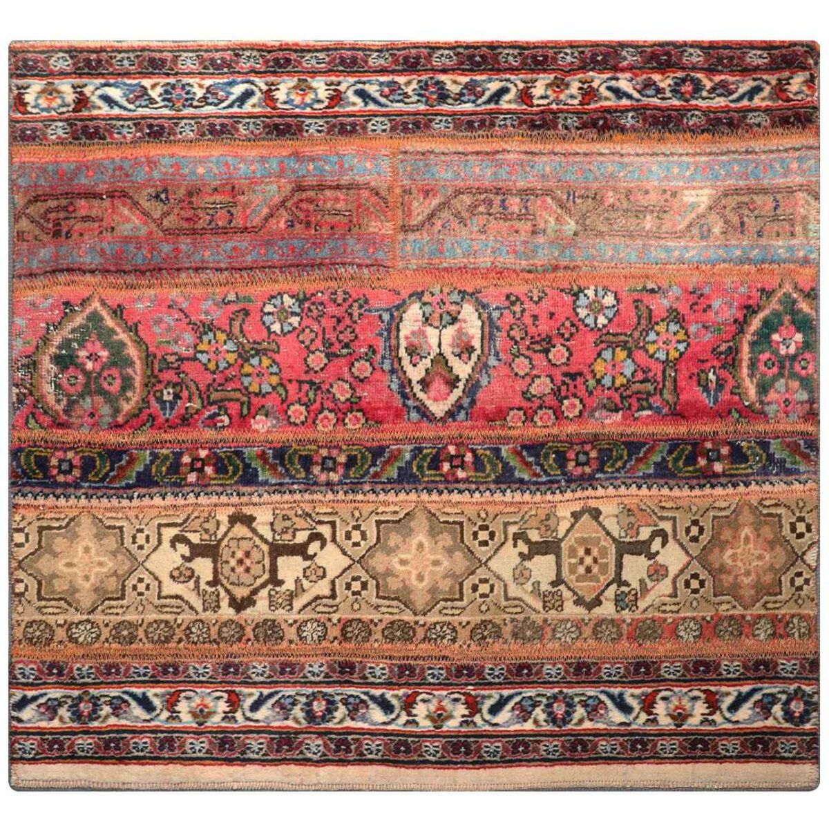 Price and Buy Vintage Persian Hand-Knotted Patchwork Carpet Striped - Image 4