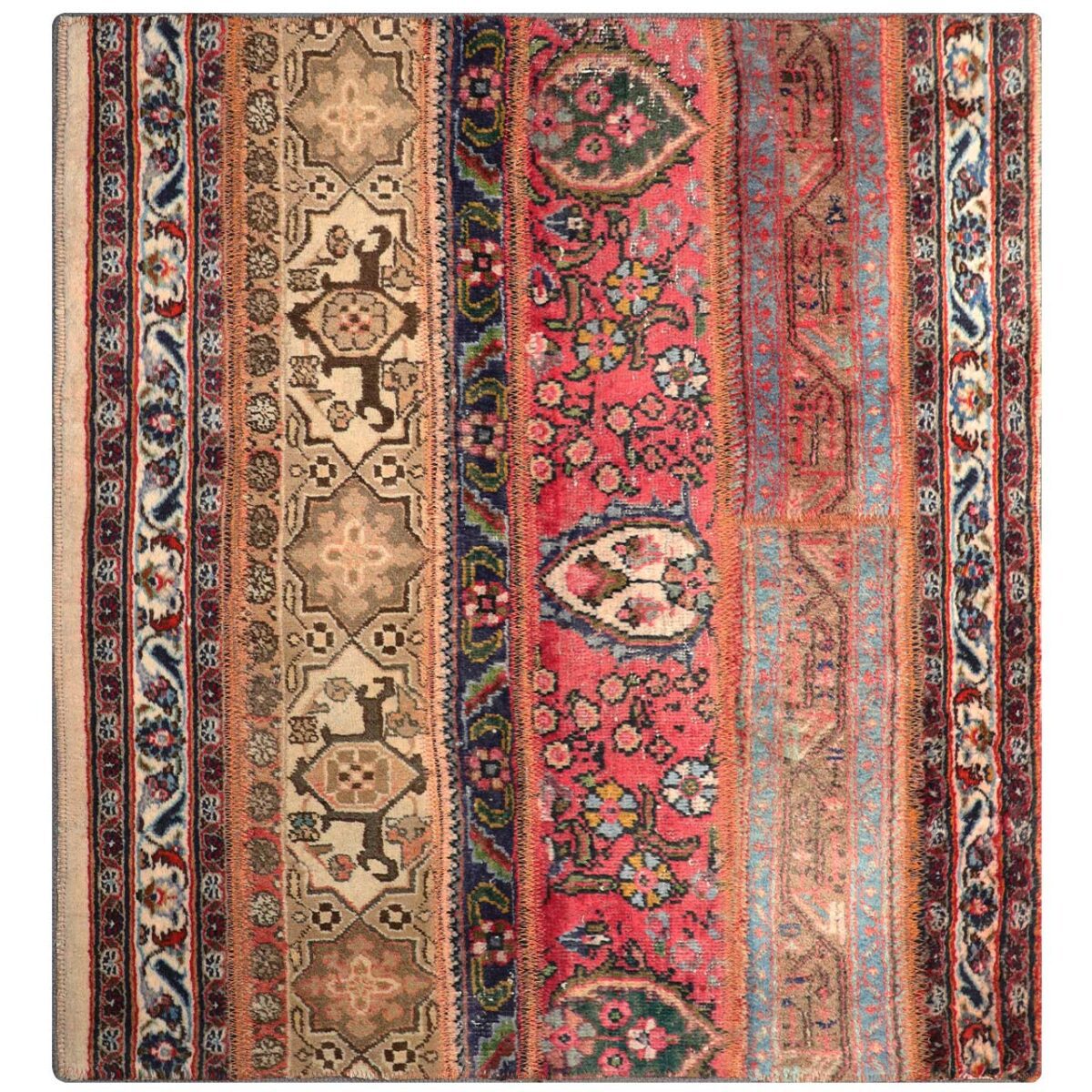 Price and Buy Vintage Persian Hand-Knotted Patchwork Carpet Striped - Image 5