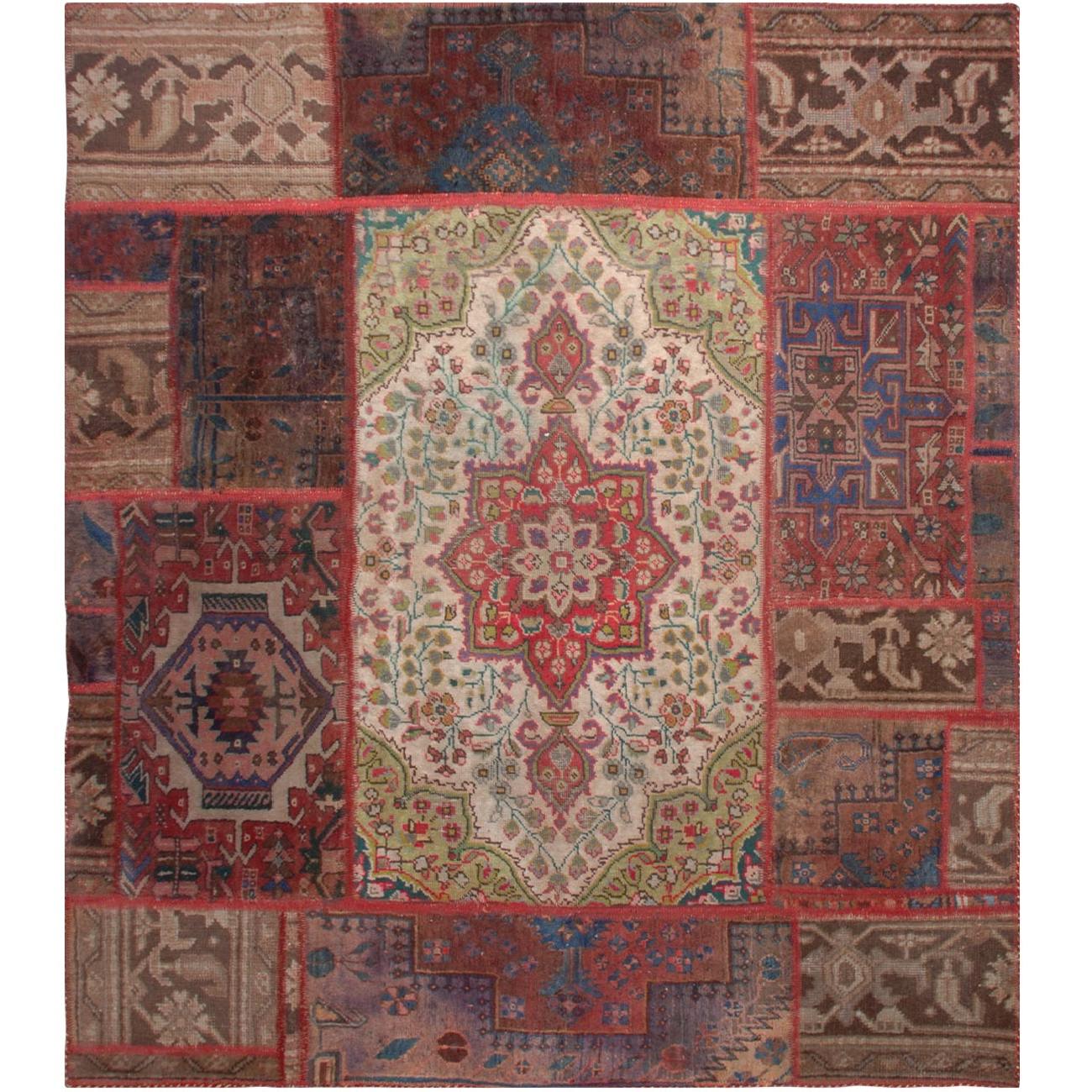 Price and Buy Vintage Persian Hand-Knotted Patchwork Carpet Toranj Red
