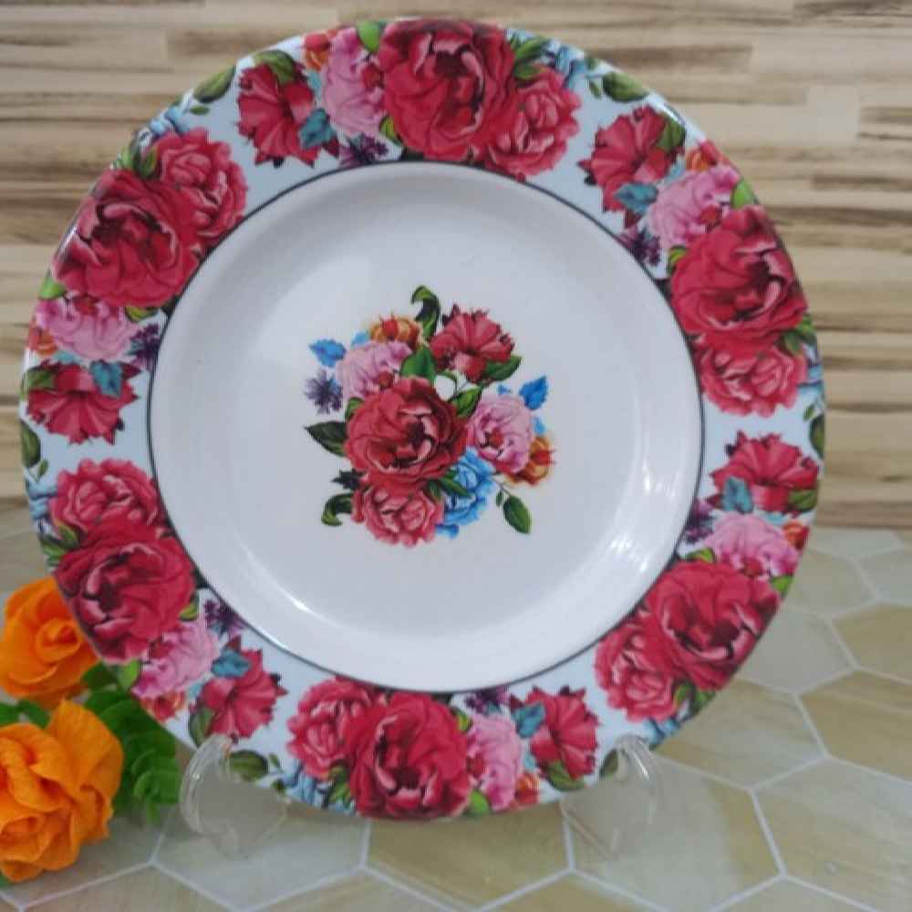 Price and Buy White Melamine Plate Set, Microwave Safe, Rose Flower