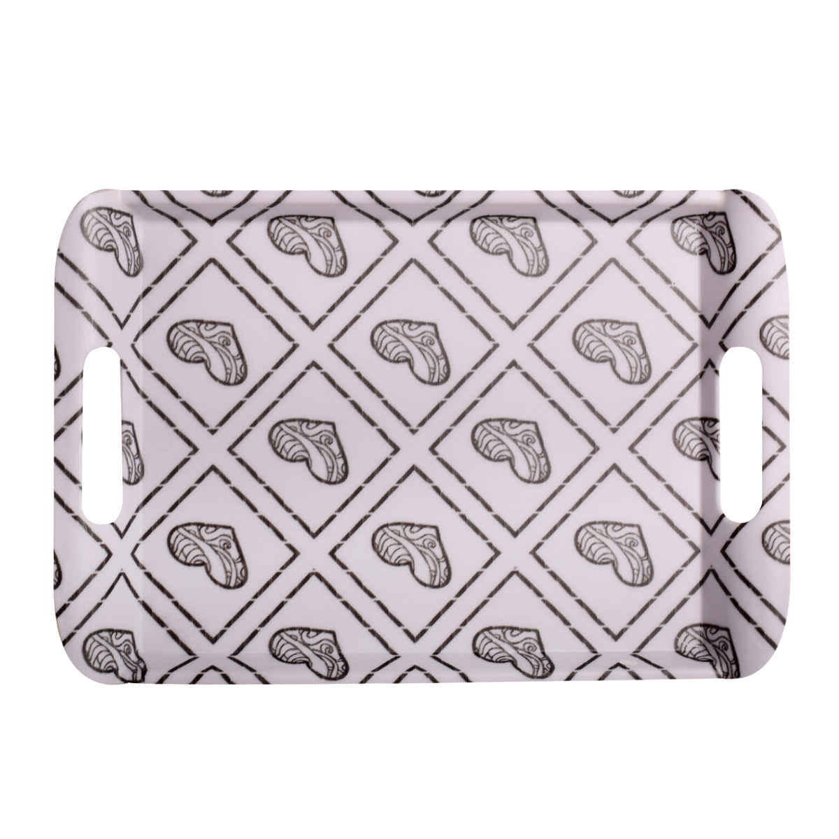 Price and Buy White Melamine Serving Tray with Handle Lightweight Heart Design