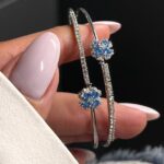 Price and Buy Women’s Double-Line Cuff Bracelet for Women, Full-Stone with Flower Design - Image 4