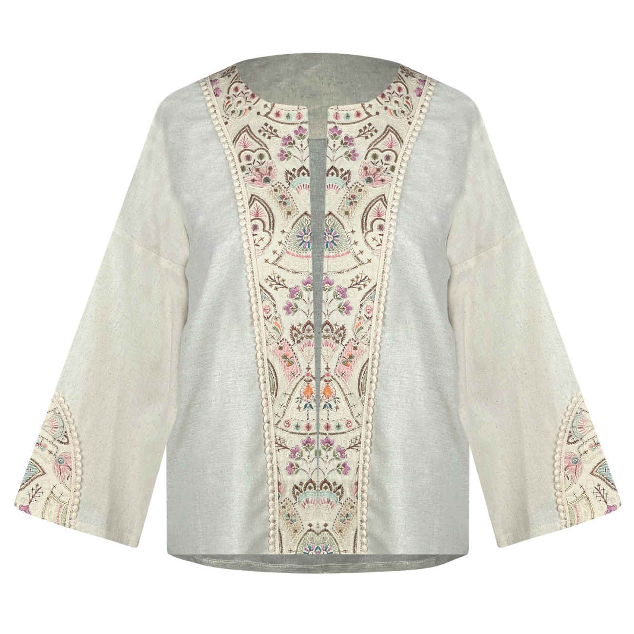 Price and Buy Women’s Linen Manto, Hand-Embroidered with Sequins, Indian Style in Cream_690340fa874e3.jpeg Price and Buy Women’s Linen Manto, Hand-Embroidered with Sequins, Indian Style in Cream - Image 1
