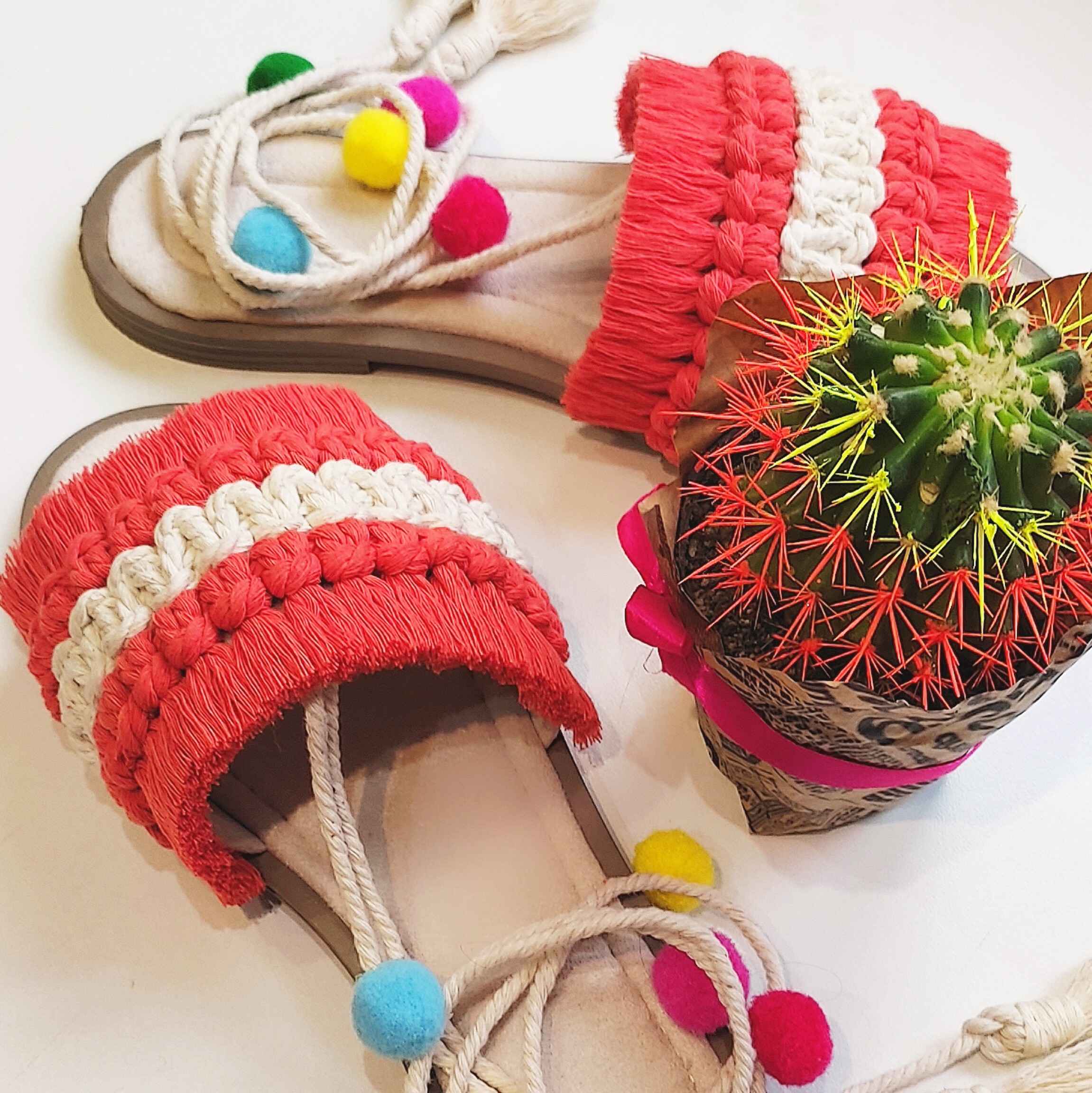 Price and Buy Women’s Macrame Sling Back Sandals Handmade Model Pom Pom