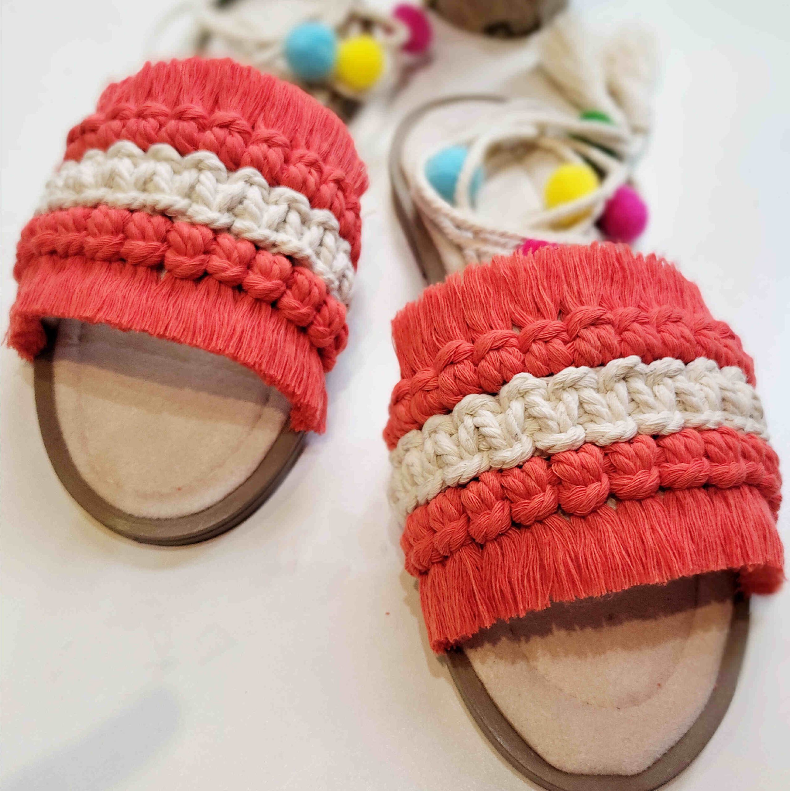 Price and Buy Women’s Macrame Sling Back Sandals Handmade Model Pom Pom - Image 3
