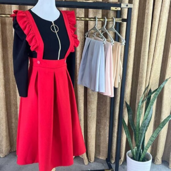 Price and Buy Women’s Skirt with Suspenders in Crepe Maserati Red_68feca8704a32.jpeg Price and Buy Women’s Skirt with Suspenders in Crepe Maserati Red