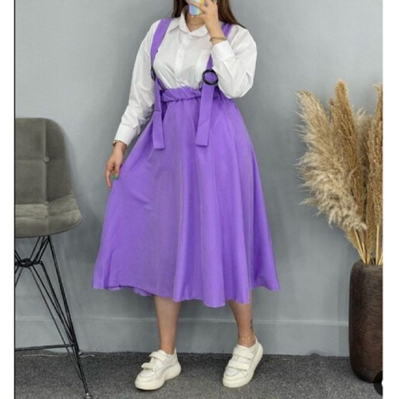 Price and Buy Women’s Skirt with Suspenders in Microfiber Purple