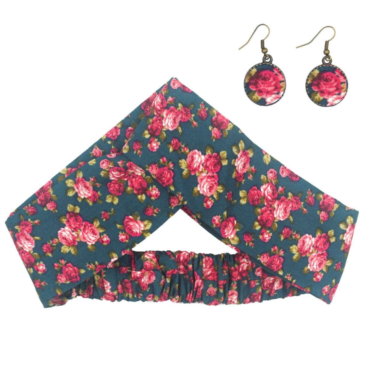 Price and Buy Women’s Twisted Cross Headband & Earrings Set Floral Blue