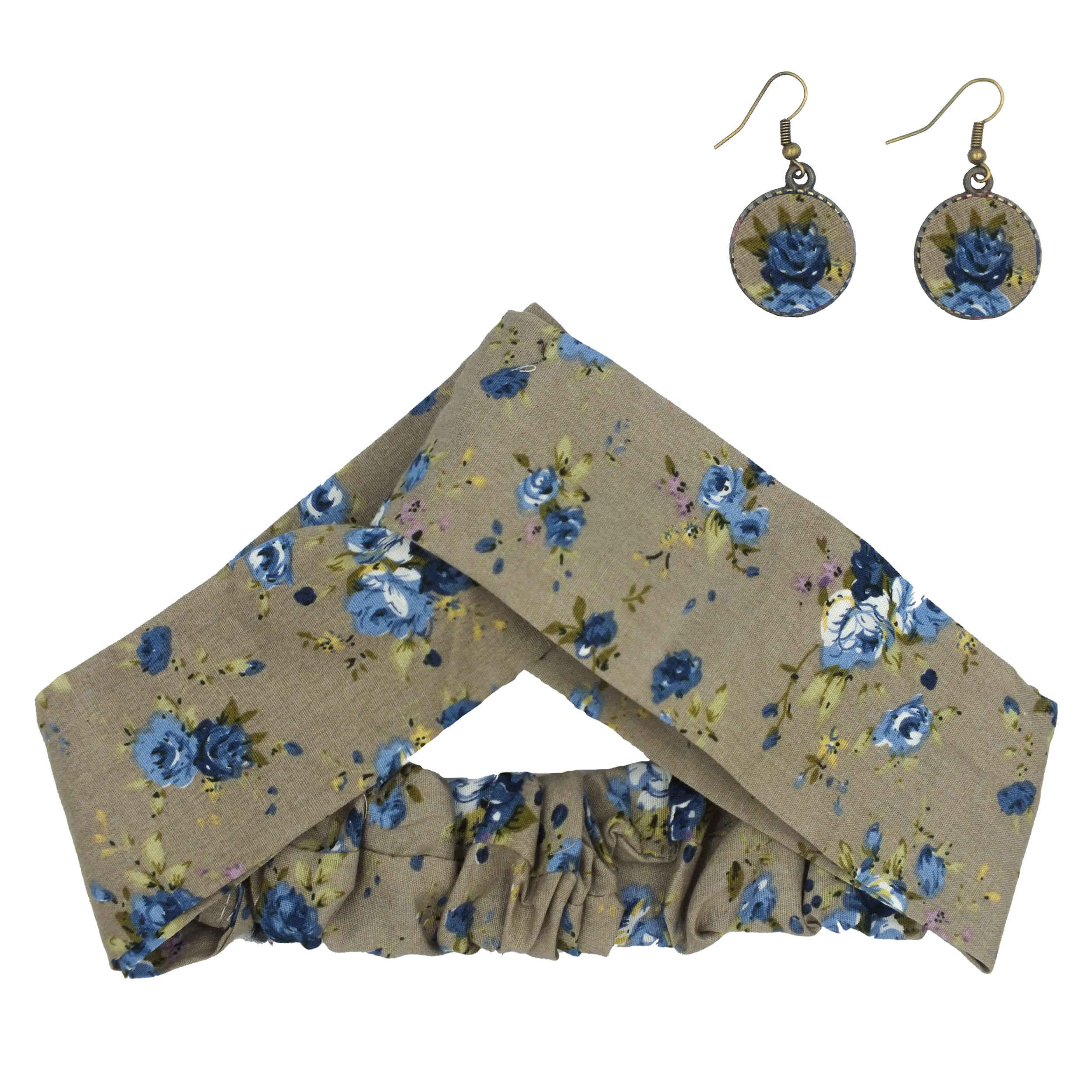 Price and Buy Women’s Twisted Cross Headband & Earrings Set Floral Gray