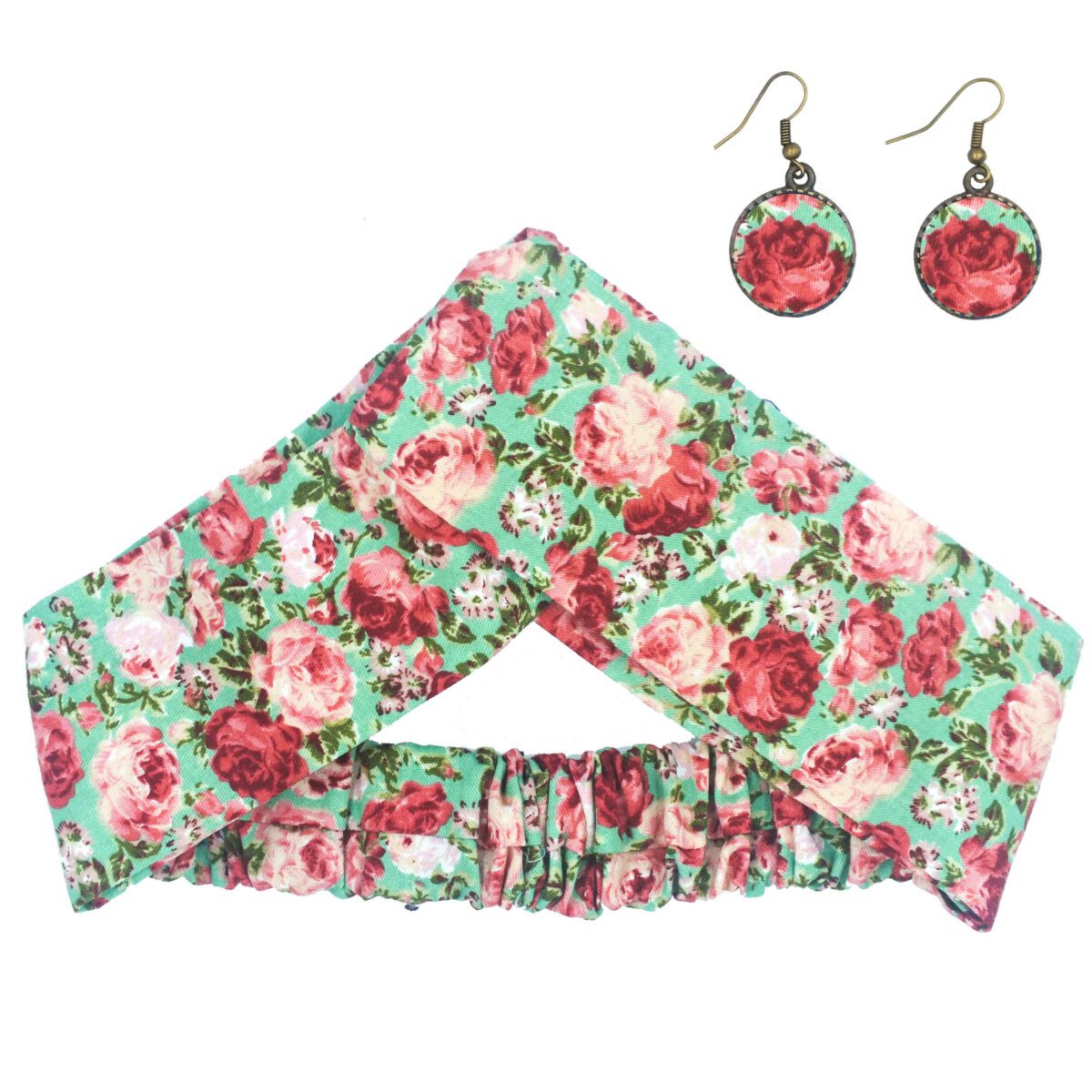 Price and Buy Women’s Twisted Cross Headband & Earrings Set Floral Light Green