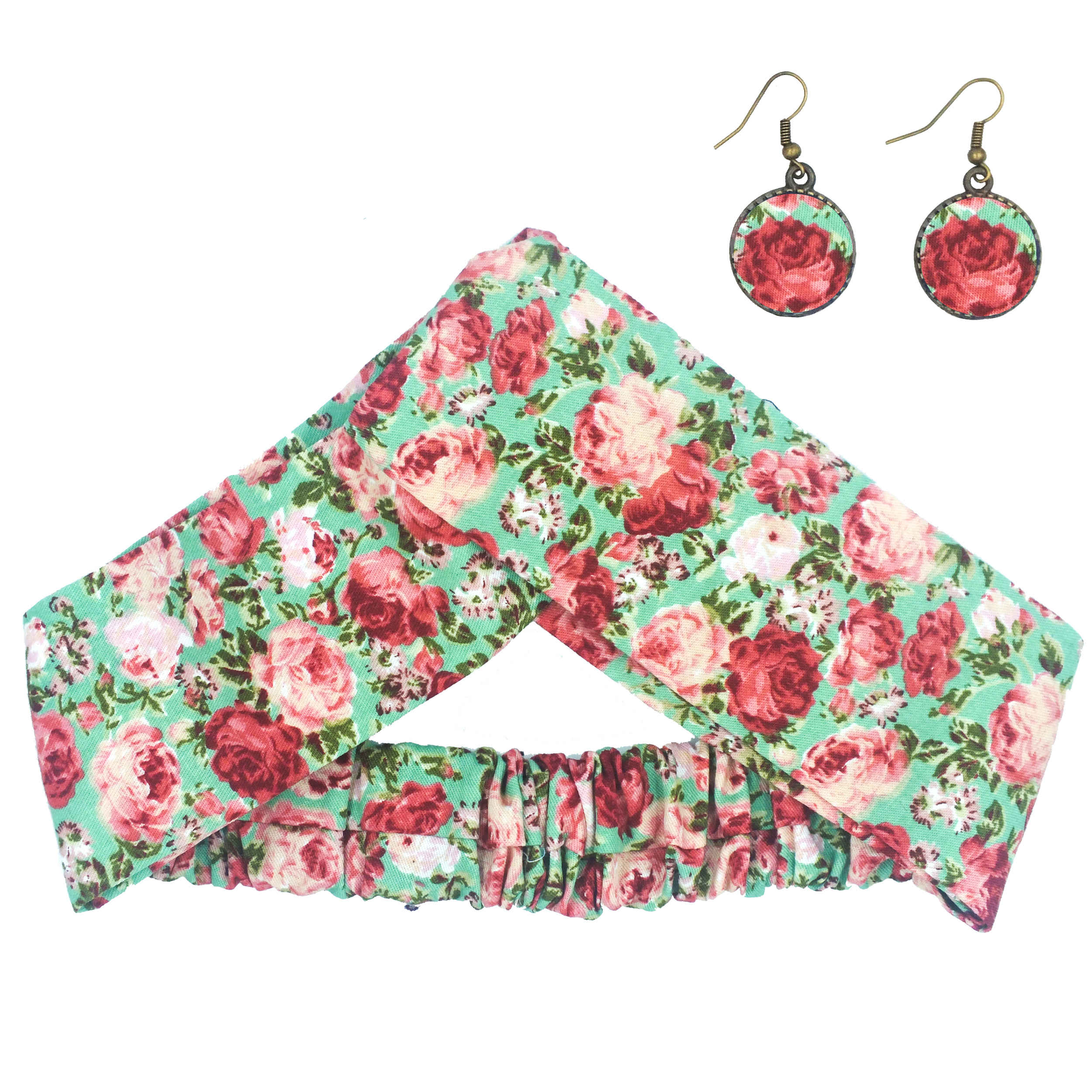 Price and Buy Women’s Twisted Cross Headband & Earrings Set Floral Light Green