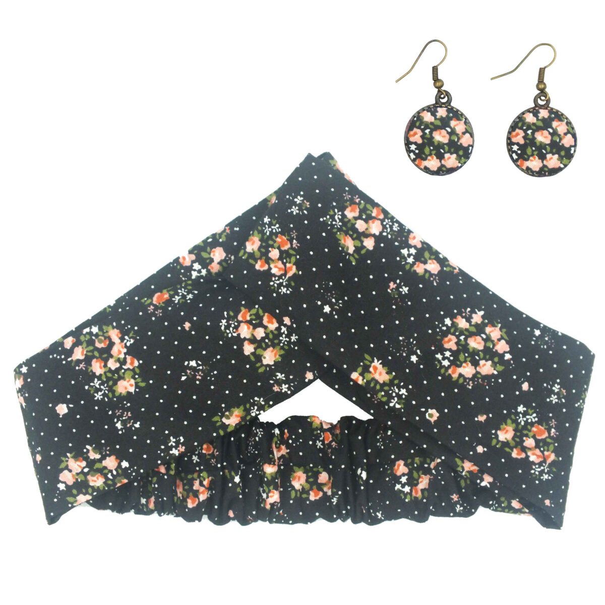 Price and Buy Women’s Twisted Cross Headband & Earrings Set Polka Dot Black