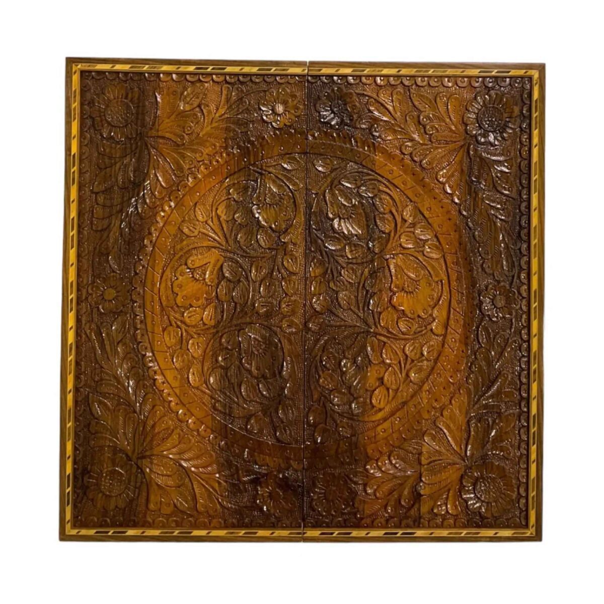 Price and Buy Wood Carved Backgammon Board Handcrafted with Intricate Floral Design