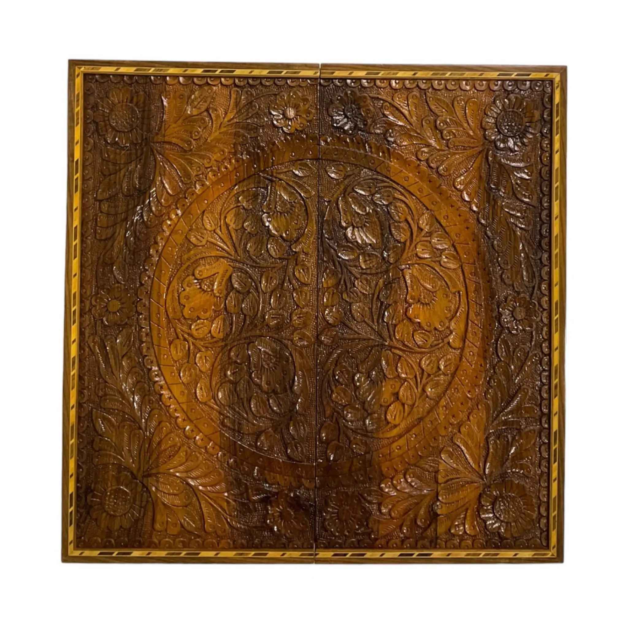 Price and Buy Wood Carved Backgammon Board Handcrafted with Intricate Floral Design