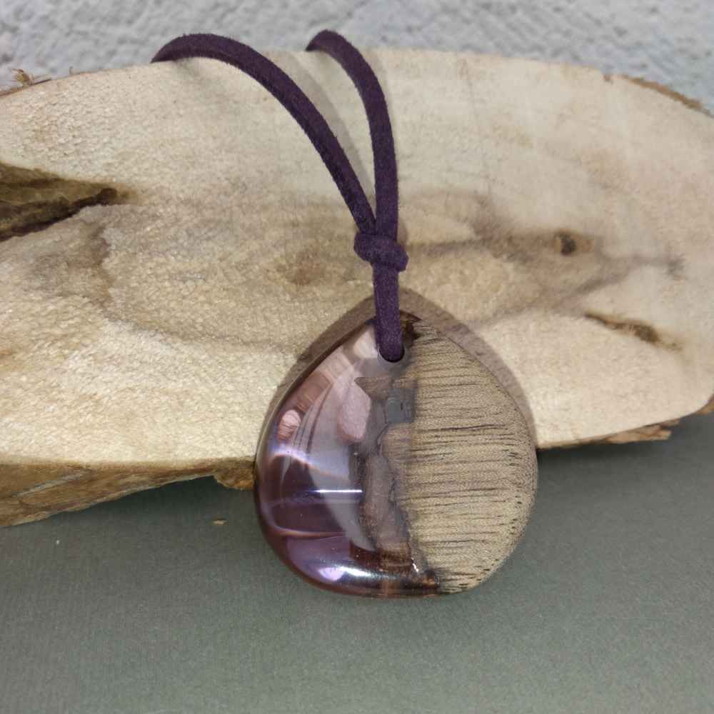 Price and Buy Wood & Resin Necklace Handcrafted Artistic Bold Style Violet - Image 3