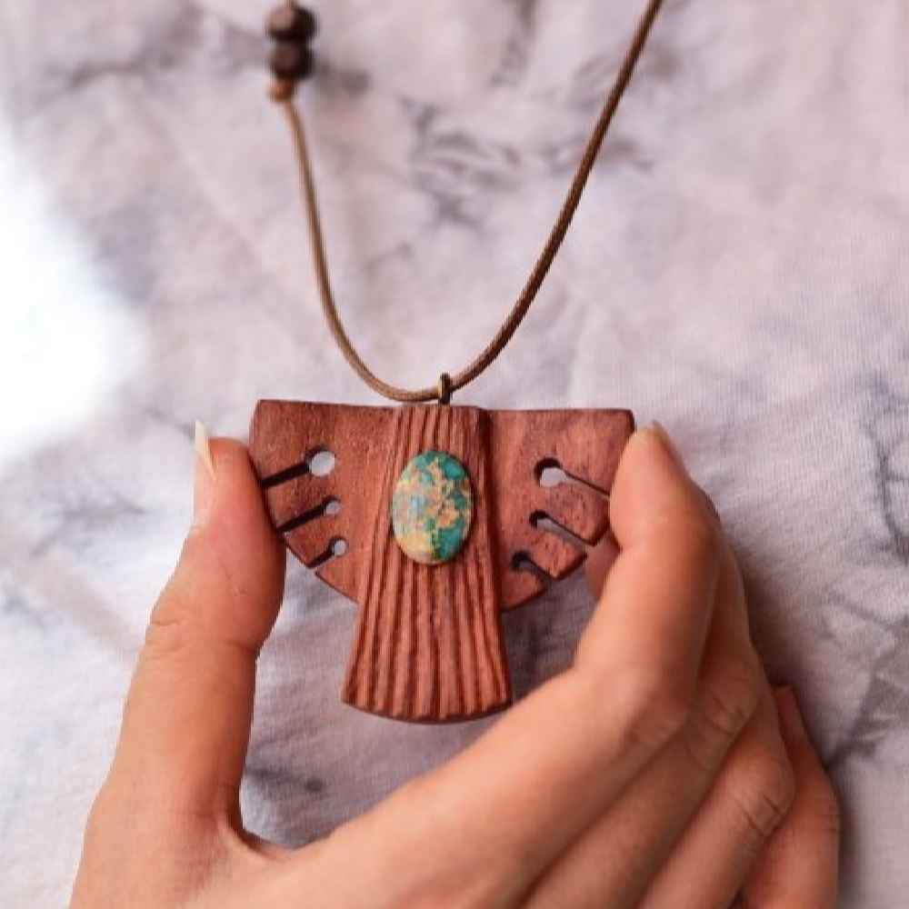 Price and Buy Wood & Turquoise Pendant Necklace Model Ahura