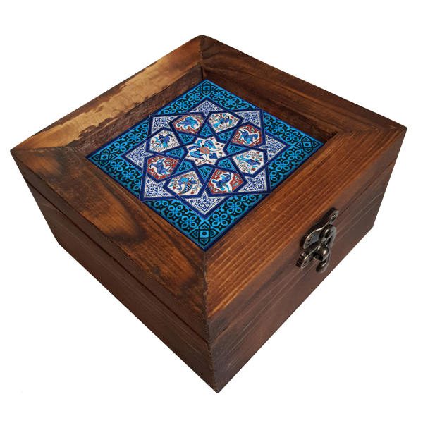 Price and Buy Wooden Box for Gift Giving with Persian Inspired Pattern Blue