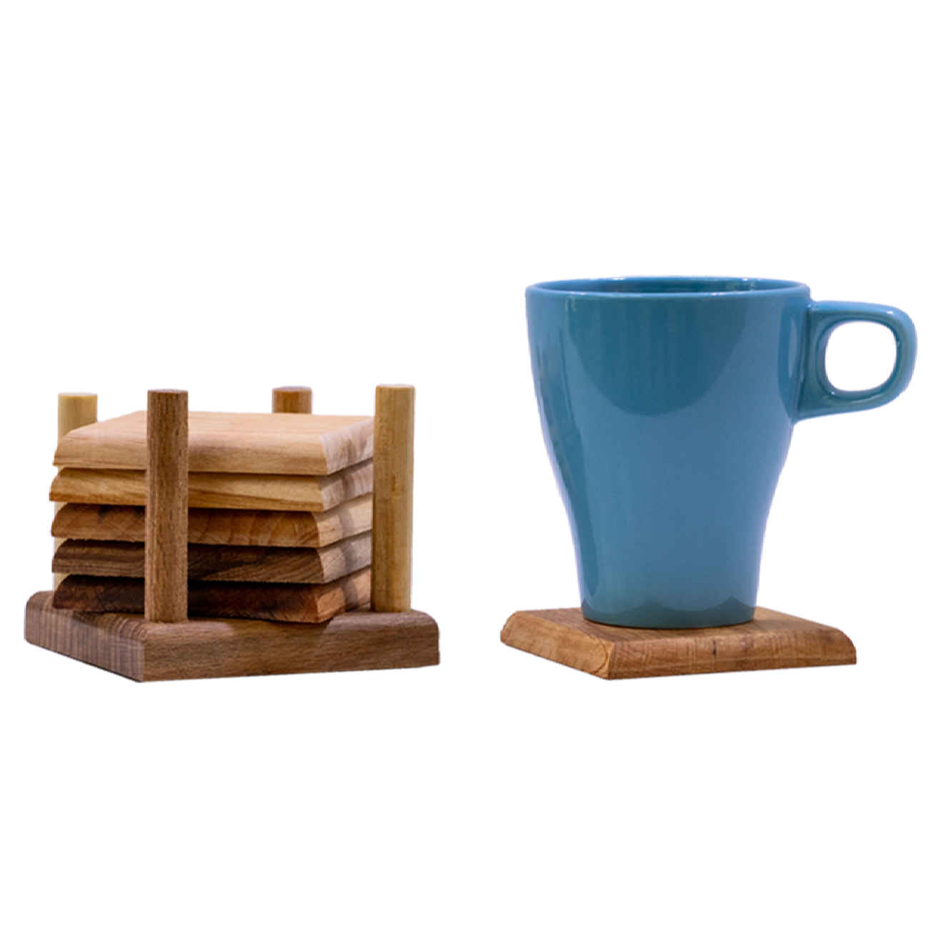 Price and Buy Wooden Coasters Set with Holder – Beautifully for Home and Office Use (Pack of 6) - Image 3