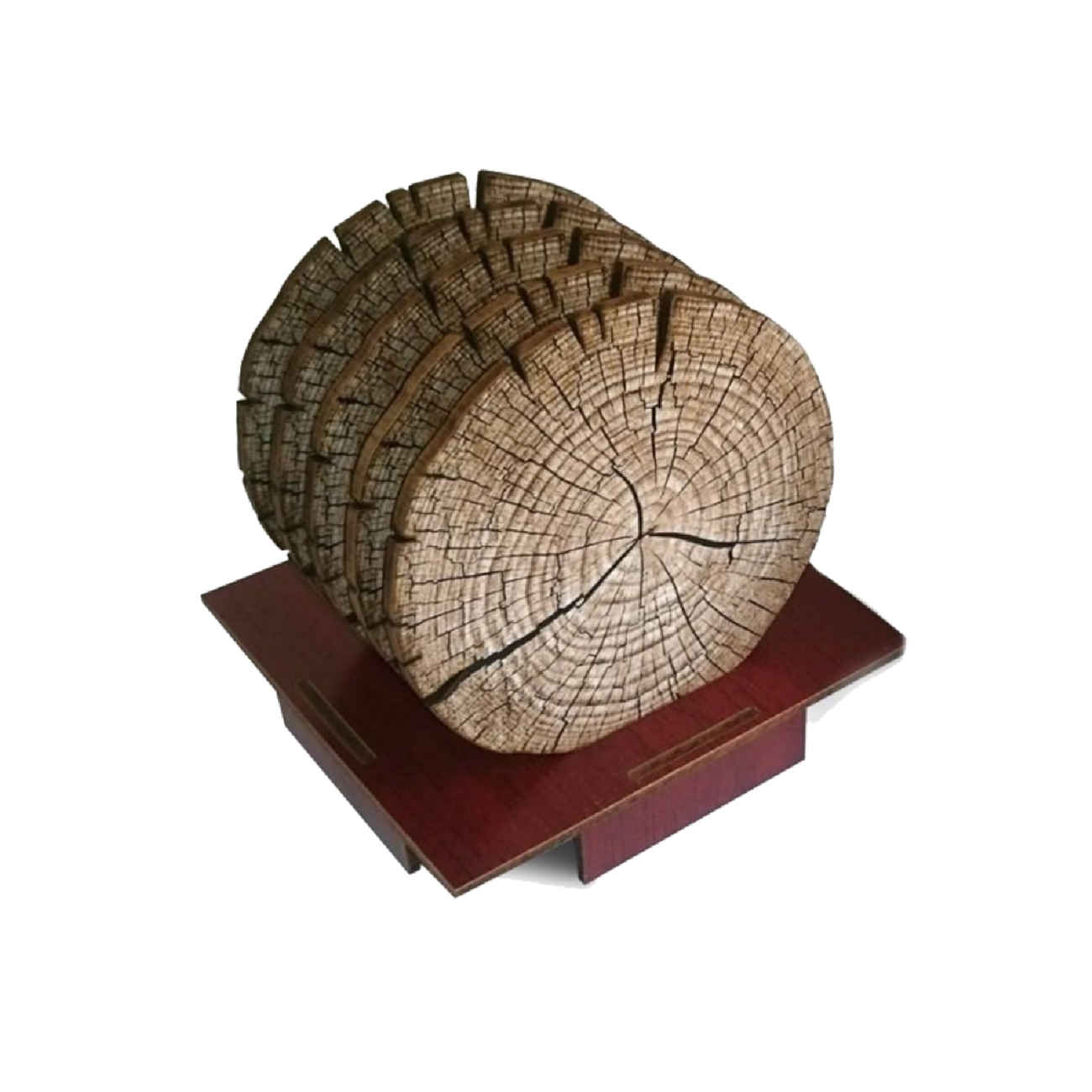 Price and Buy Wooden Coasters – Tree Trunk Design with Holder (Pack of 6)