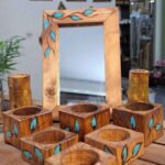Price and Buy Wooden Haftseen Set Dishes with Mirror suitable for Nowruz Blue Leaf