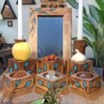 Price and Buy Wooden Haftseen Set Dishes with Mirror suitable for Nowruz Blue Leaf - Image 5