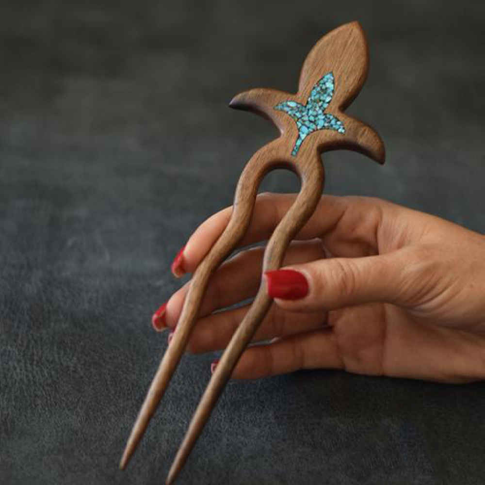 Price and Buy Wooden Hair Fork Handcrafted Matter Lotus Flower Design Large - Image 3