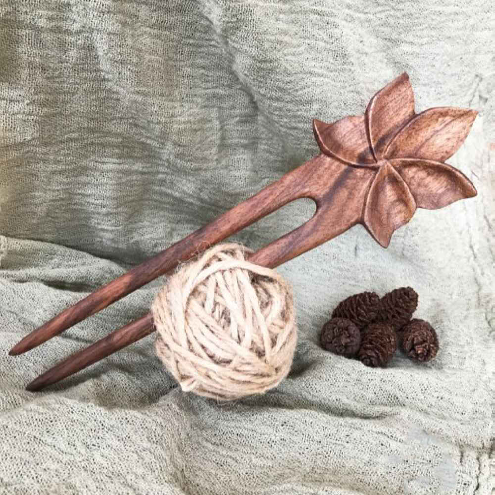 Price and Buy Wooden Hair Fork Handcrafted Matter Lotus Flower Design Large - Image 3