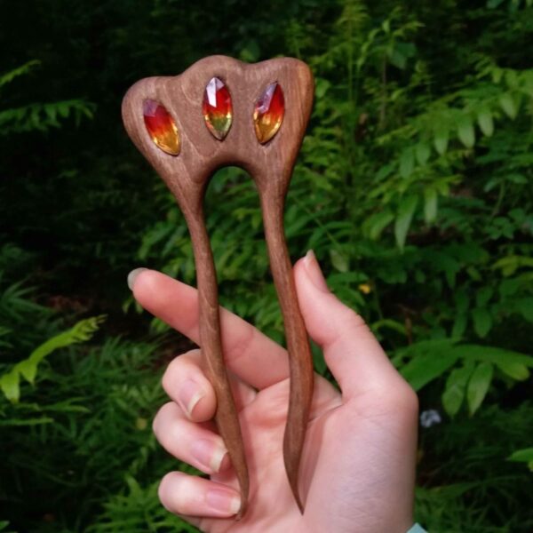 Price and Buy Wooden Hair Fork Handcrafted with Crown Design & Tourmaline Stones