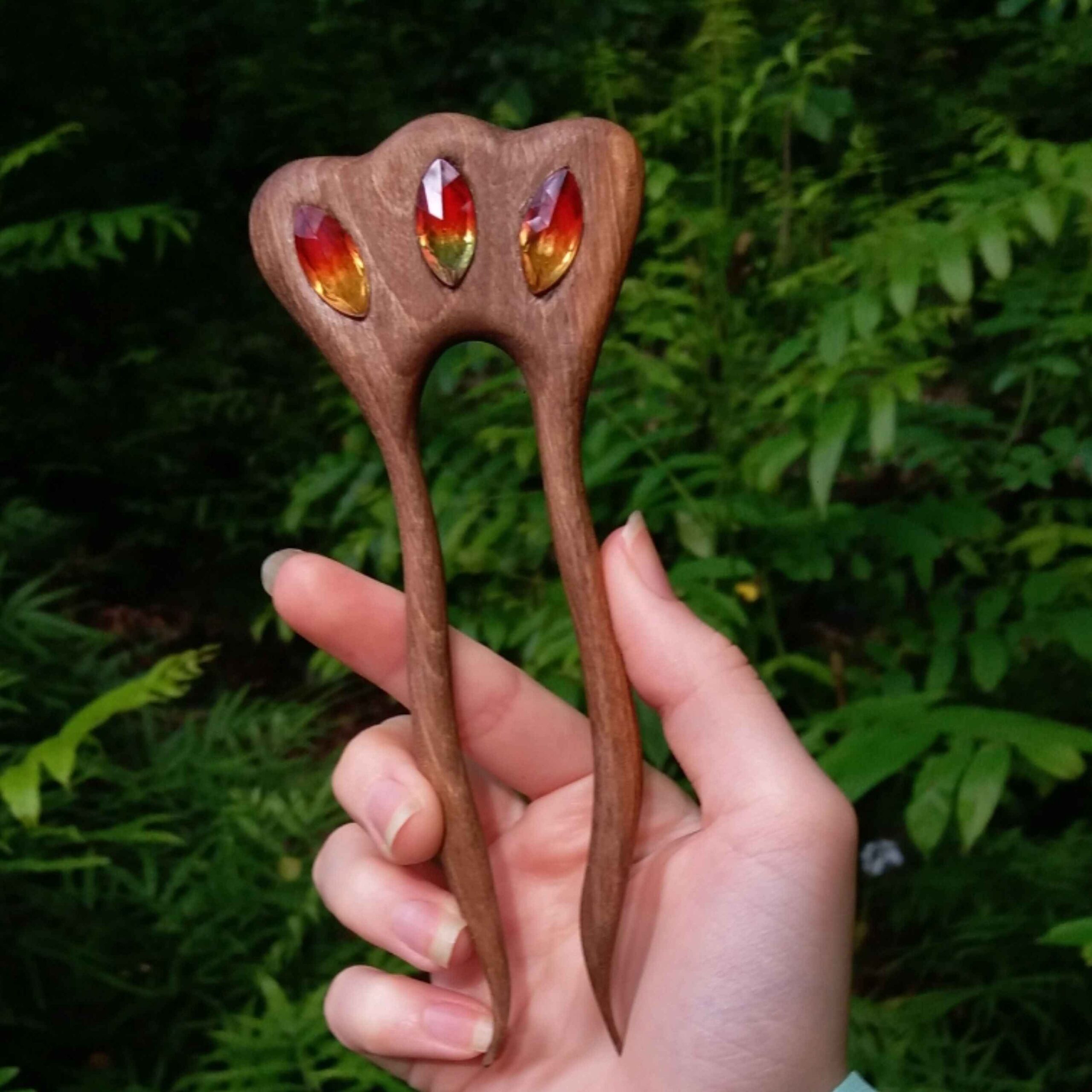 Price and Buy Wooden Hair Fork Handcrafted with Crown Design & Tourmaline Stones