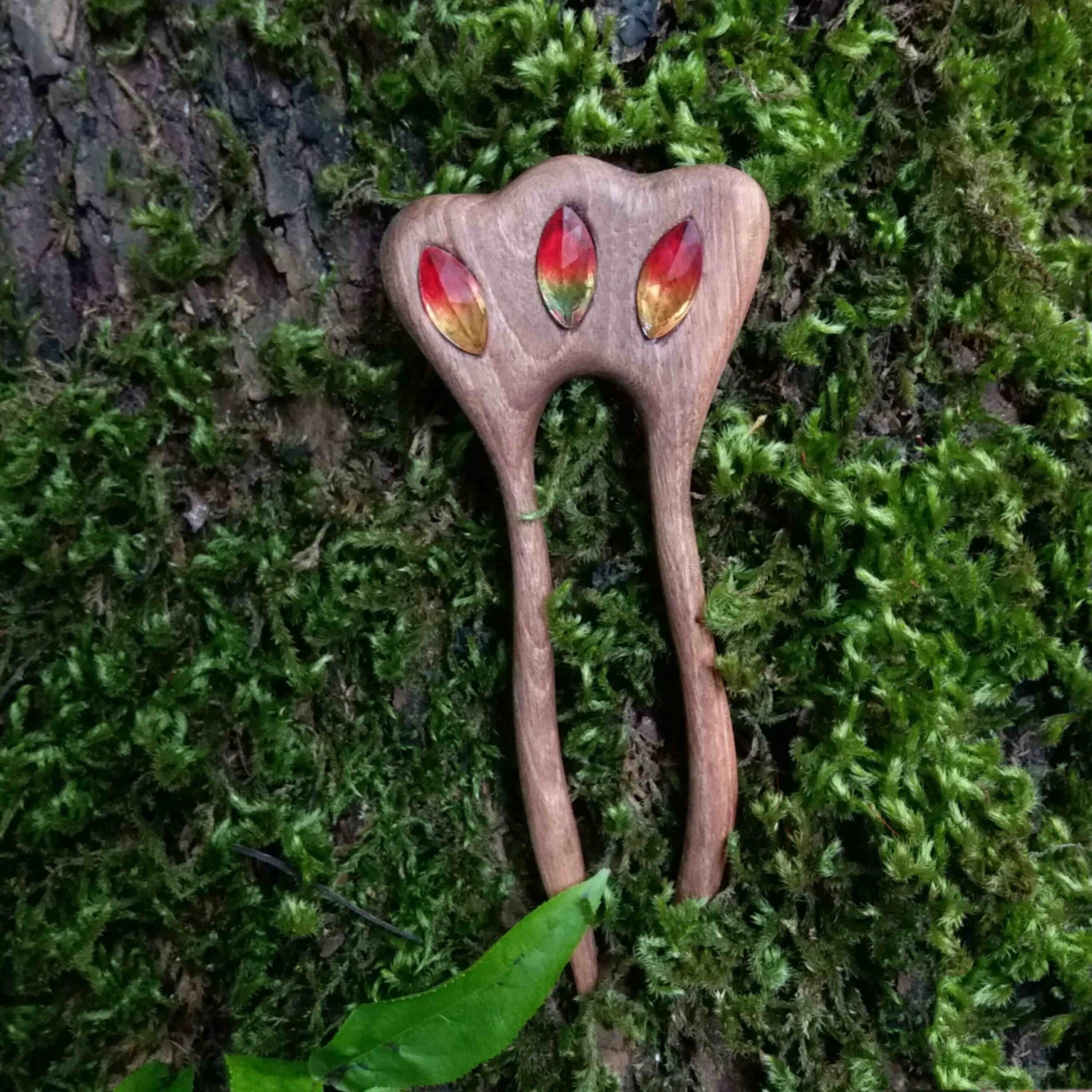 Price and Buy Wooden Hair Fork Handcrafted with Crown Design & Tourmaline Stones - Image 3