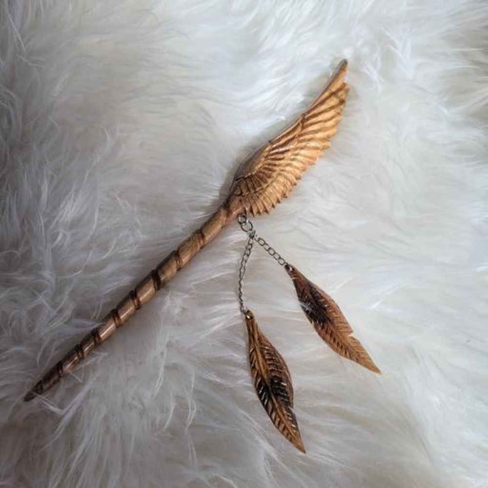 Price and Buy Wooden Hair Stick Handcrafted Matter Angel Wing Design Large Size