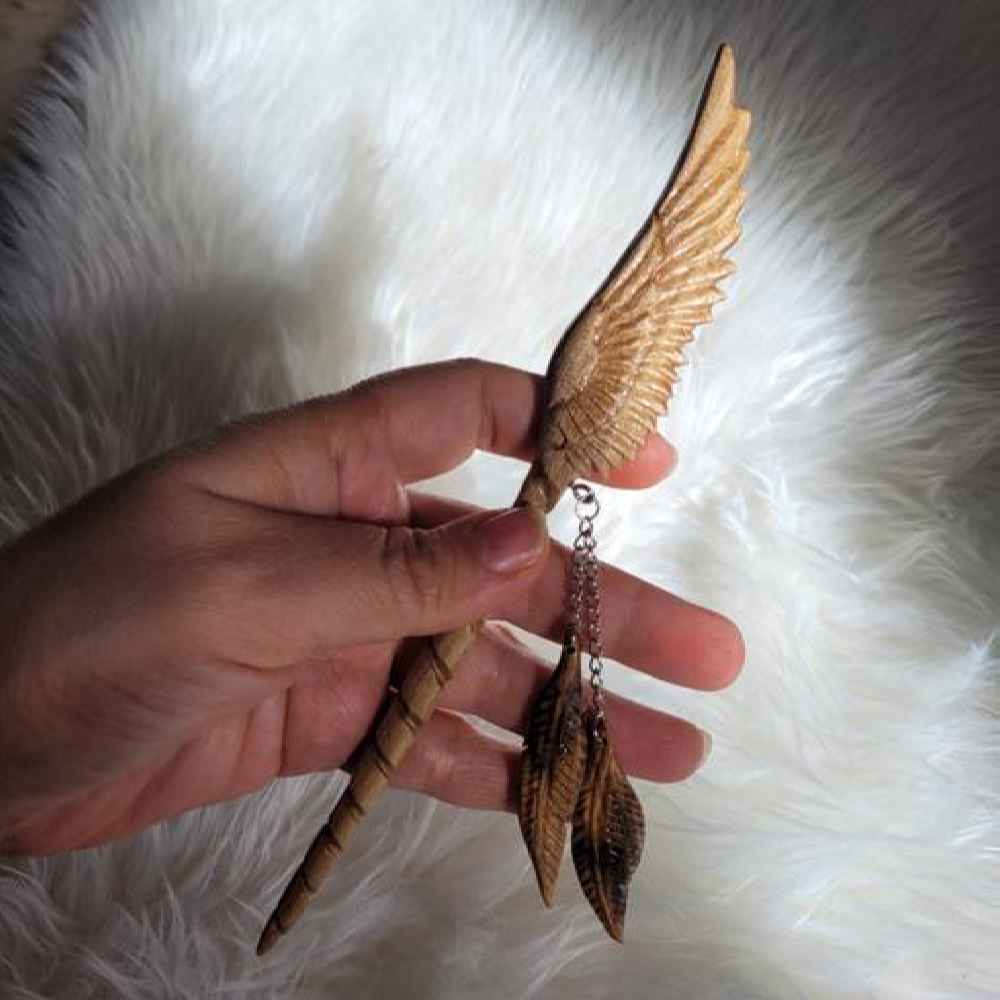 Price and Buy Wooden Hair Stick Handcrafted Matter Angel Wing Design Large Size - Image 3