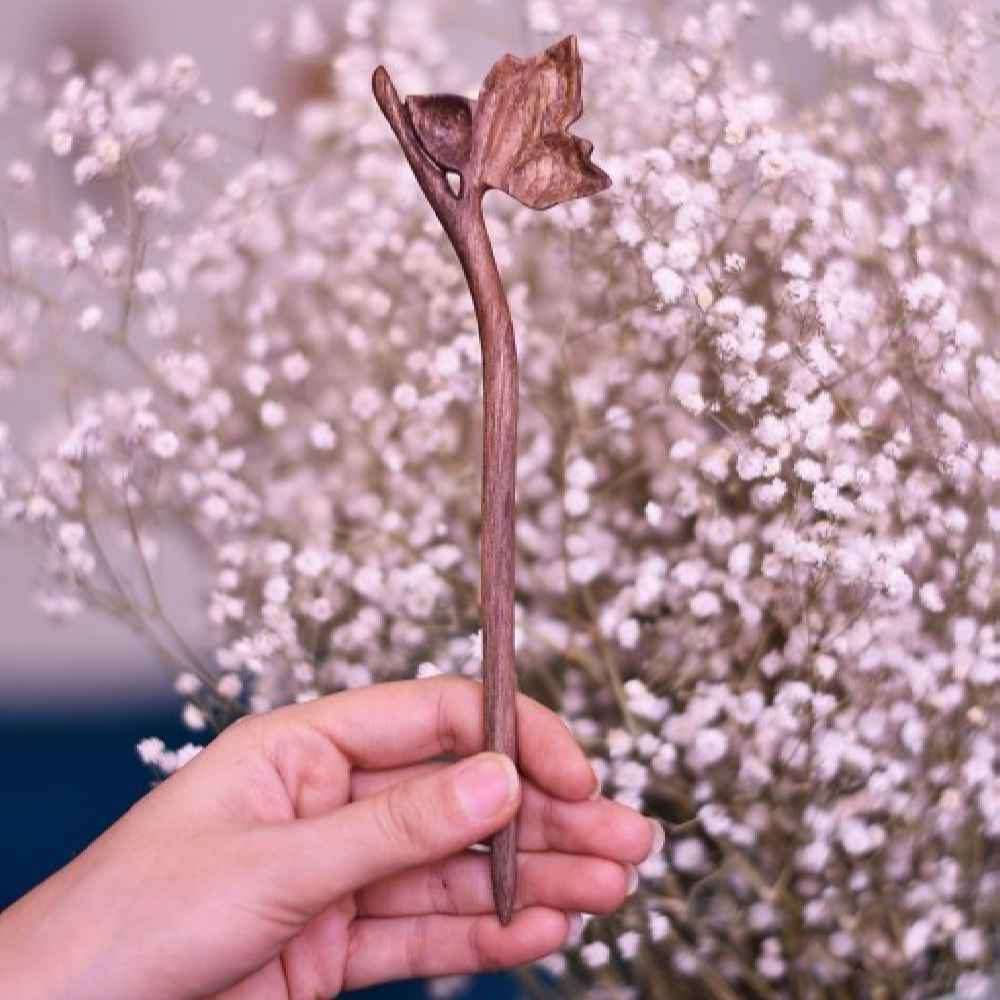 Price and Buy Wooden Hair Stick Handcrafted Matter Leaf Design Large Size - Image 3