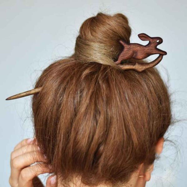 Price and Buy Wooden Hair Stick Handcrafted Matter Rabbit Design Large Size