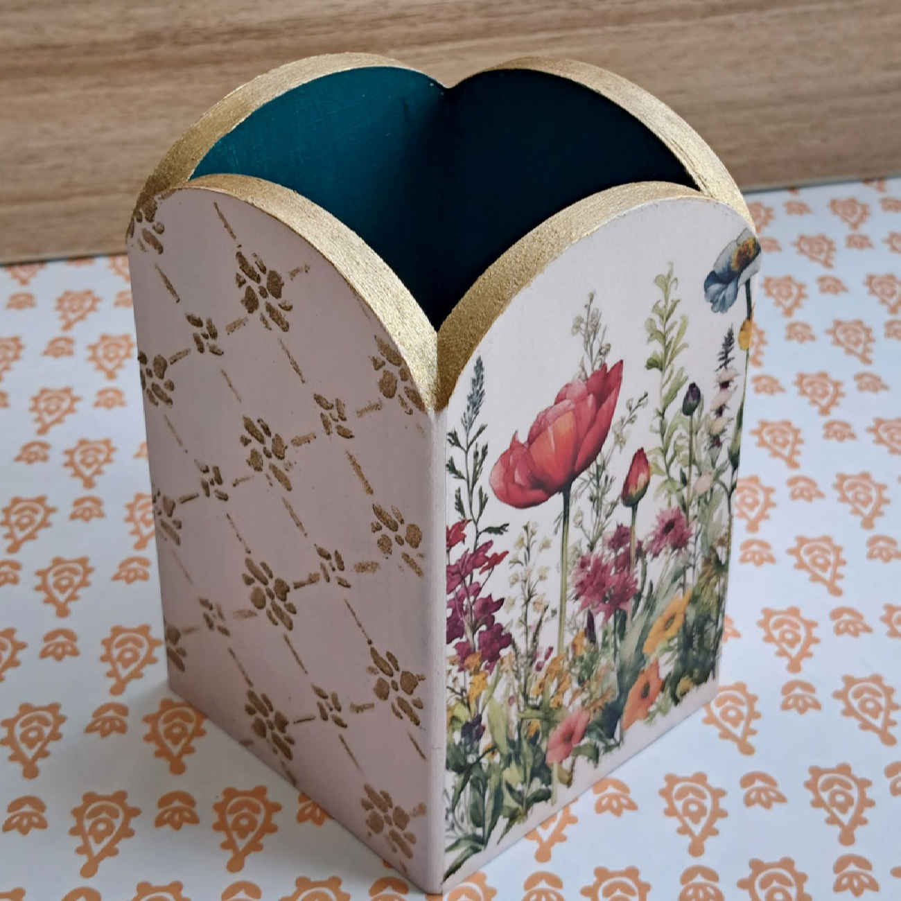 Price and Buy Wooden Makeup Brush Holder Handcrafted with Floral Design - Image 3