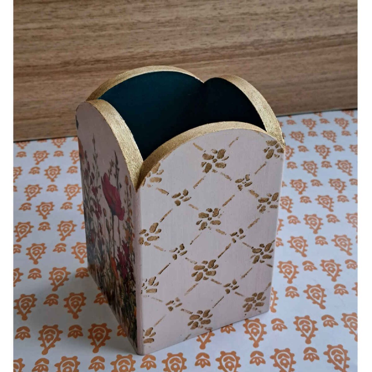 Price and Buy Wooden Makeup Brush Holder Handcrafted with Floral Design - Image 4