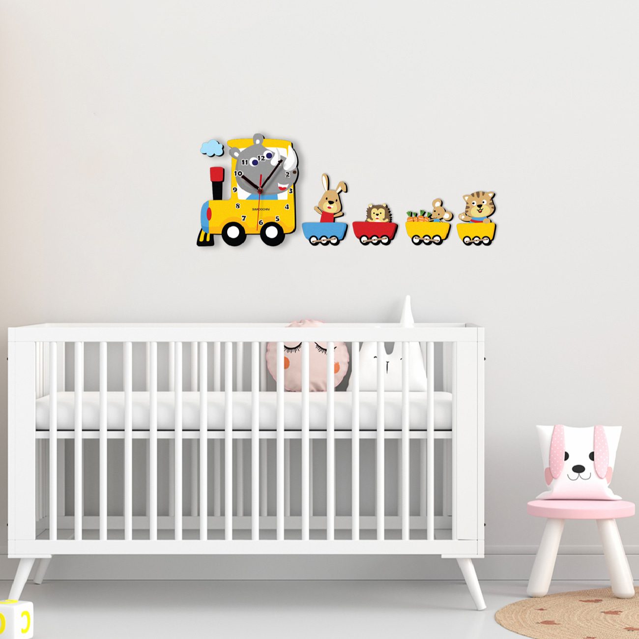 Price and Buy Wooden Nursery Wall Clock for Children’s Room with Animal Train Design - Image 3