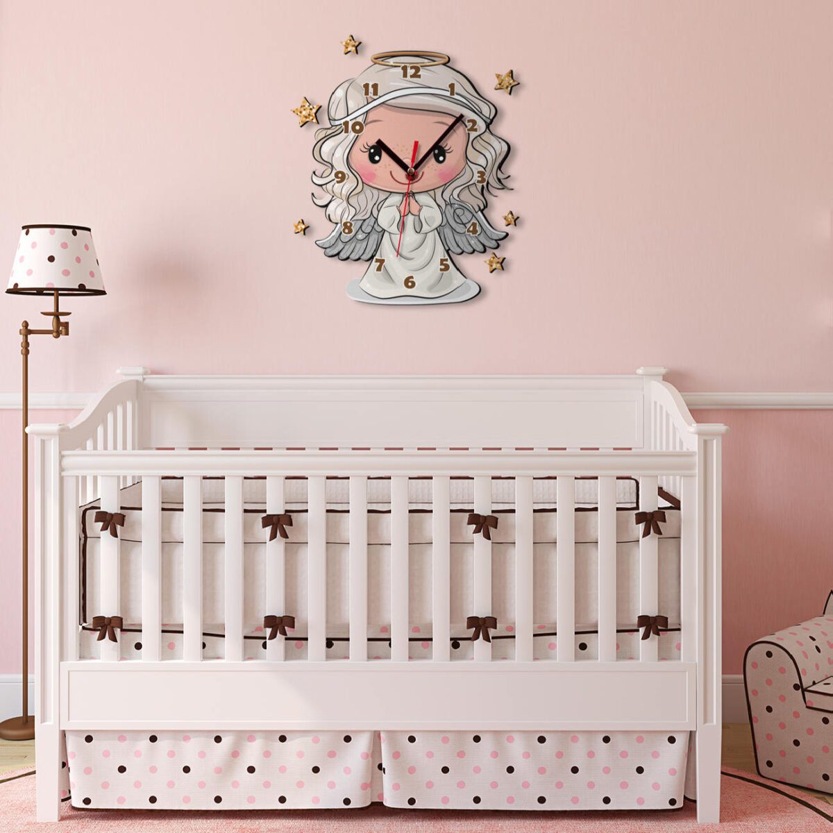 Price and Buy Wooden Nursery Wall Clock for Children’s Room with Little Angel Design - Image 3