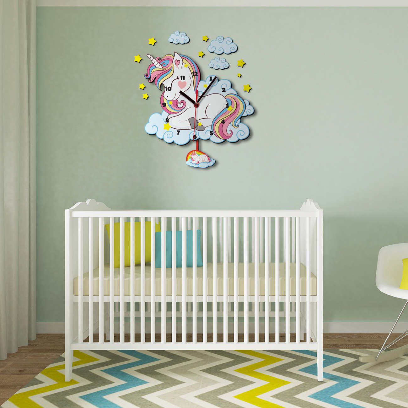 Price and Buy Wooden Nursery Wall Clock for Children’s Room with Unicorn Design - Image 3