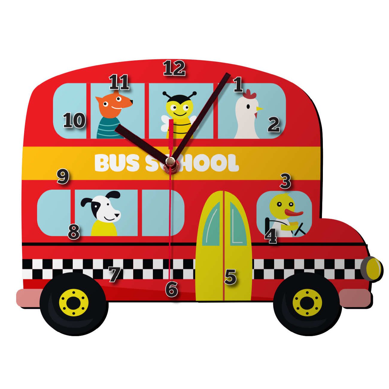 Price and Buy Wooden Nursery Wall Clock with Animal’s School Bus Design
