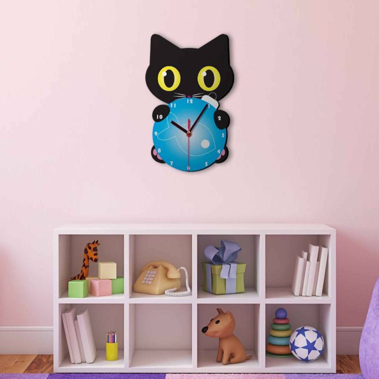 Price and Buy Wooden Nursery Wall Clock with Cute Black Cat Design - Image 3