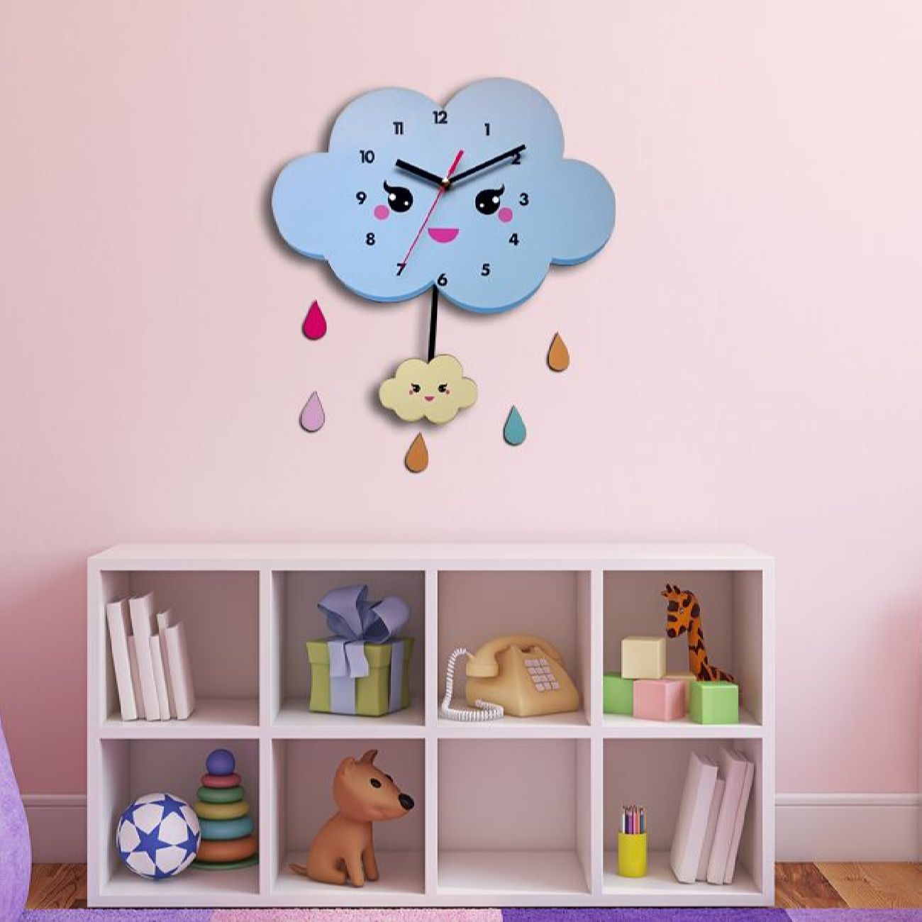 Price and Buy Wooden Nursery Wall Clock with  Happy Cloud Design - Image 3