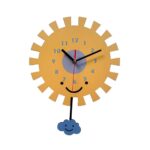 Price and Buy Wooden Nursery Wall Clock with Pendulum – Sun & Cloud Themed Deco