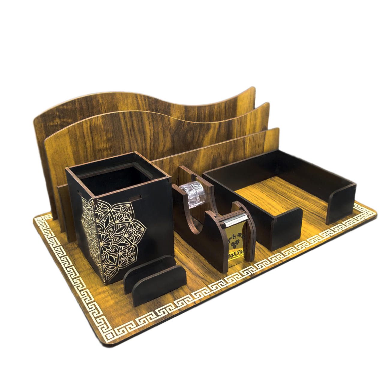 Price and Buy Wooden Office Desk Organizer with Geometric Design_68ffbaff271d2.jpeg Price and Buy Wooden Office Desk Organizer with Geometric Design - Image 1