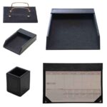 Price and Buy Wooden Office Desk Set with Leather Coating Pack of 5 in Black