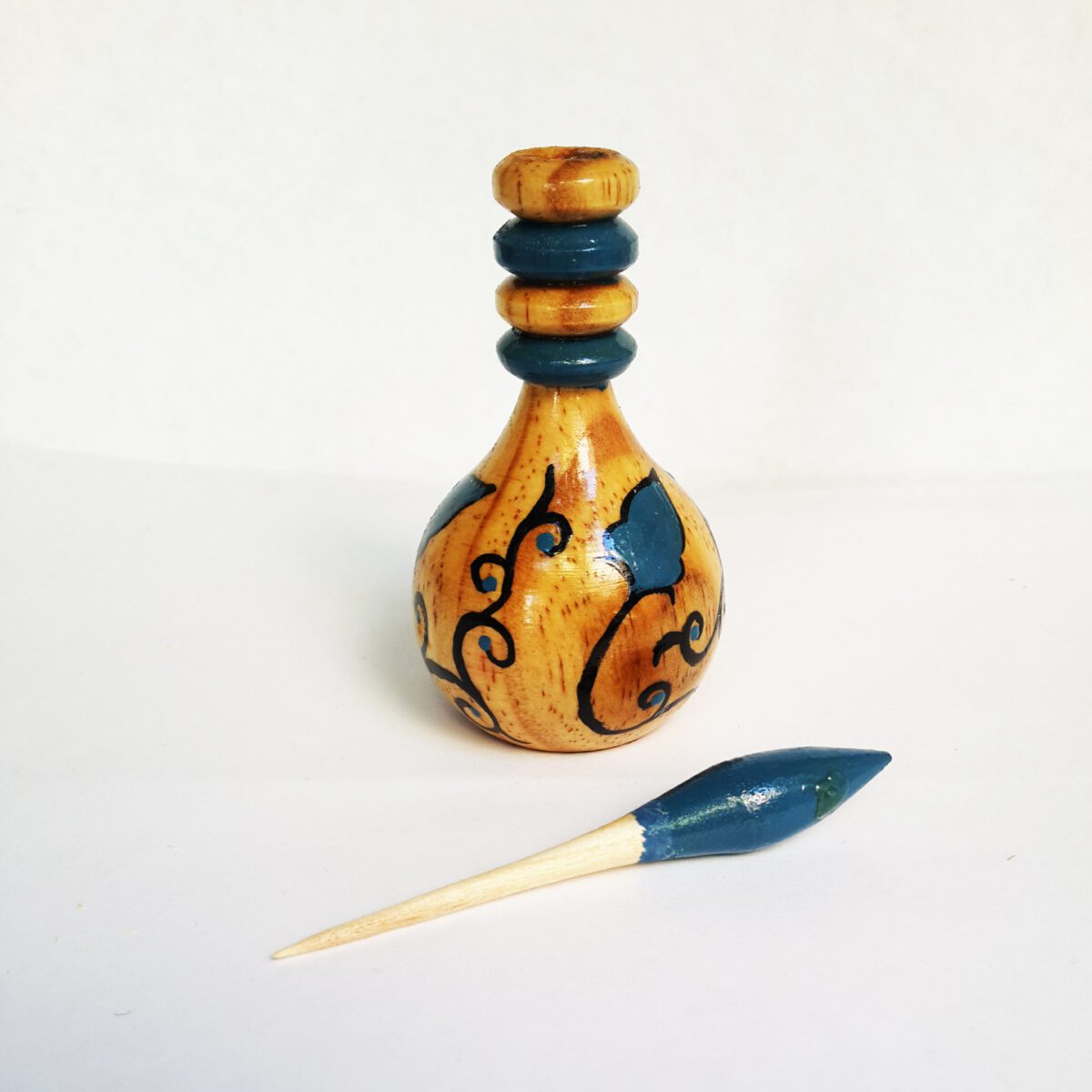 Price and Buy Wooden Persian Surma Dani Container for Keeping Kohl Floral Blue (x2) - Image 3