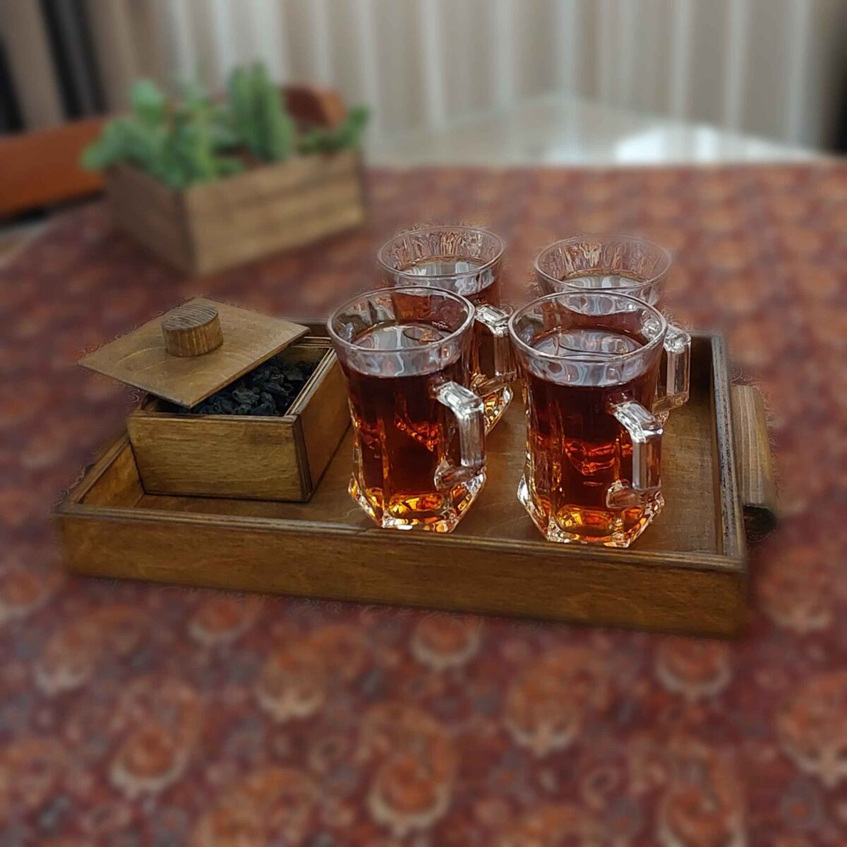 Price and Buy Wooden Serving Tray with Handle & Sugar Bowl – Perfect for Tea Time - Image 4