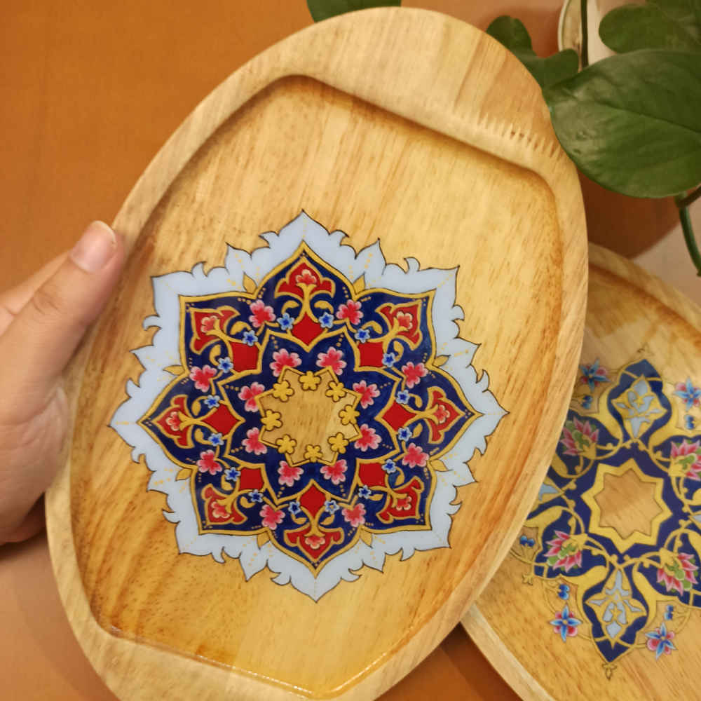 Price and Buy Wooden Tea Serving Tray – Tazhib Design | Ideal for Tea, Coffee & Snacks - Image 3
