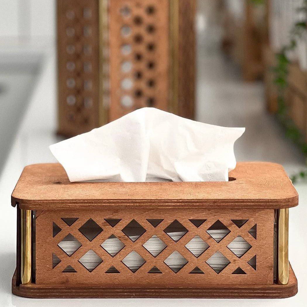 Price and Buy Wooden Tissue Box Cover – Intricate Geometric Carvings for Modern Style